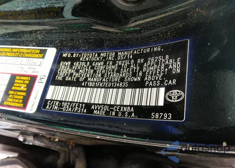 2014 Toyota Camry Hybrid Le/Se Limited Edition/Xle from USA, damaged, VIN 4T1BD1FK7EU134835